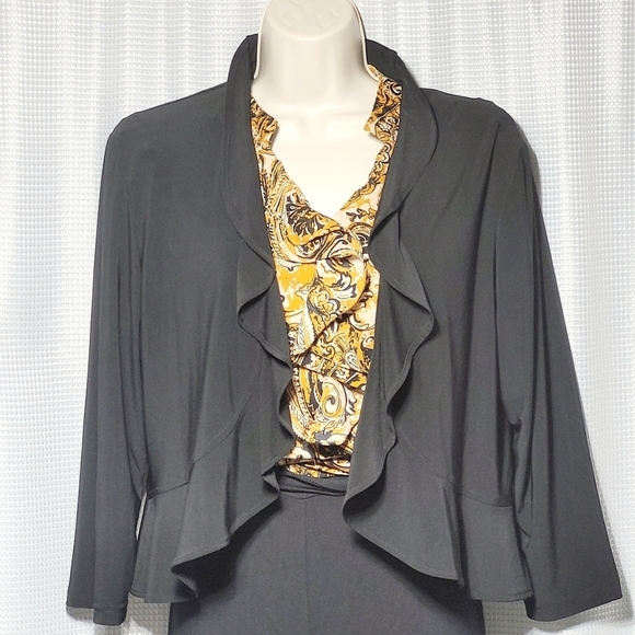 R&M Richards Silky Black Ruffled Jacket (L) Made in U.S.A. - Picture 2 of 8